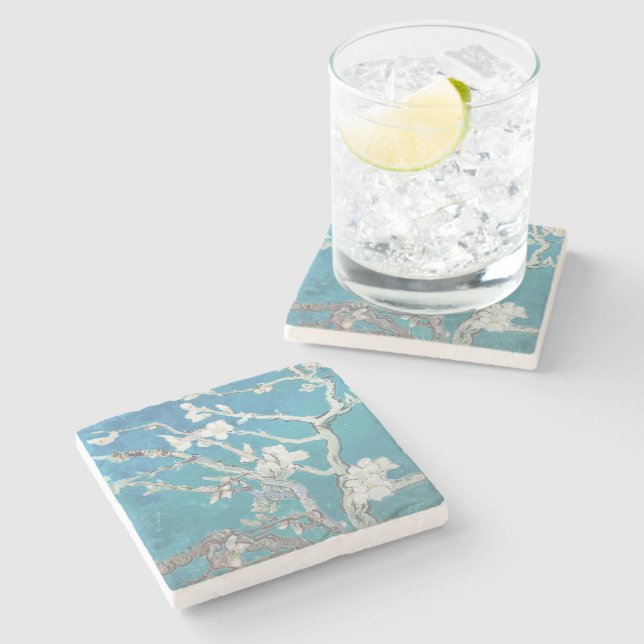 Mandelblüten Van Gogh Kunst Steinuntersetzer (Seitenansicht)