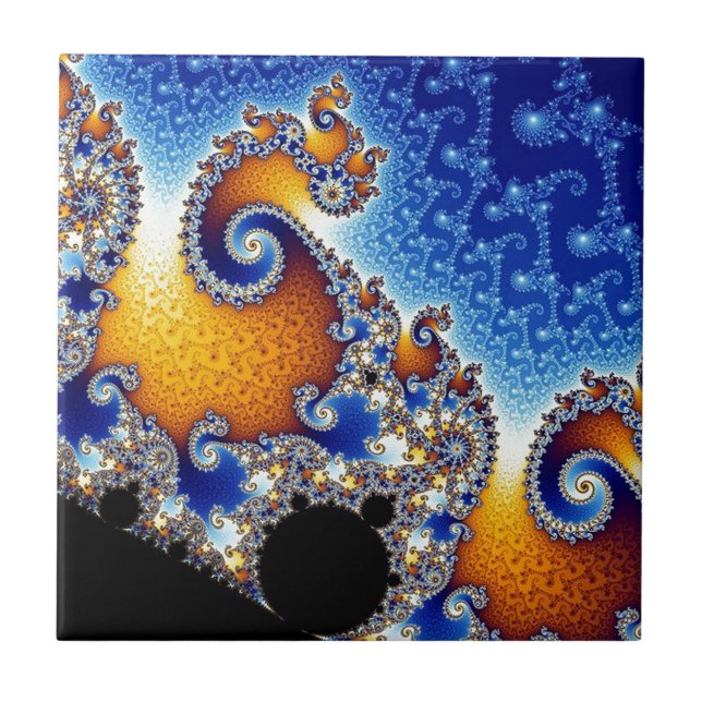 Mandelbrot blaues doppeltes gewundenes Fraktal Fliese (Vorderseite)