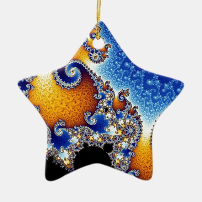 Mandelbrot blaues doppeltes gewundenes Fraktal Keramik Ornament (Vorne)