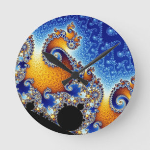 Mandelbrot blaues doppeltes gewundenes Fraktal Runde Wanduhr