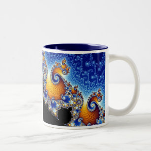 Mandelbrot blaues doppeltes gewundenes Fraktal Zweifarbige Tasse