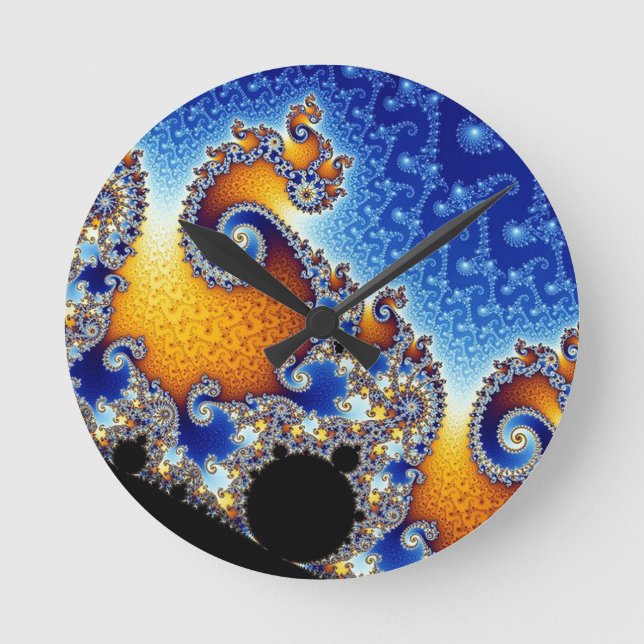 Mandelbrot Blue Double Spiral Fraktal Runde Wanduhr (Vorderseite)