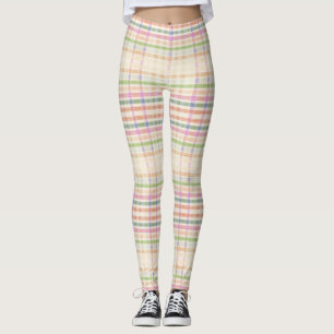 Mandelcreme-Leggings mit rosa Kariert Leggings