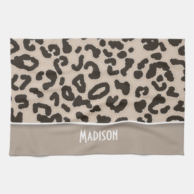 Mandelfarbleopard-Tierdruck; Personalisiert Handtuch (Horizontal)