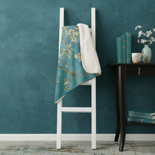Mandelsblüten Blumen Boho Blau Klassische Kunst Sherpadecke
