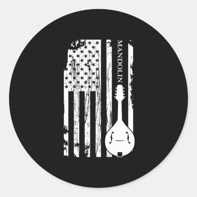 Mandolin American Flag Acoustic Music Band Gift Runder Aufkleber (Vorderseite)