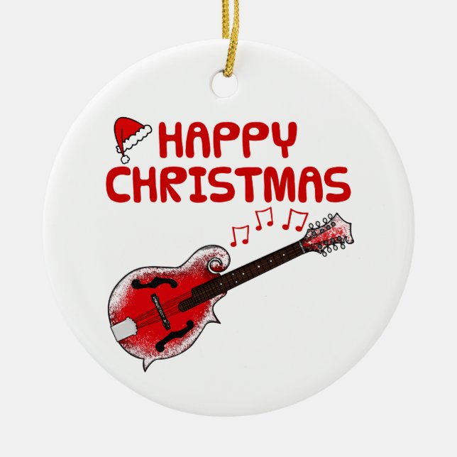 Mandolin Folk Musician Weihnachtsdekoration Keramik Ornament (Vorne)