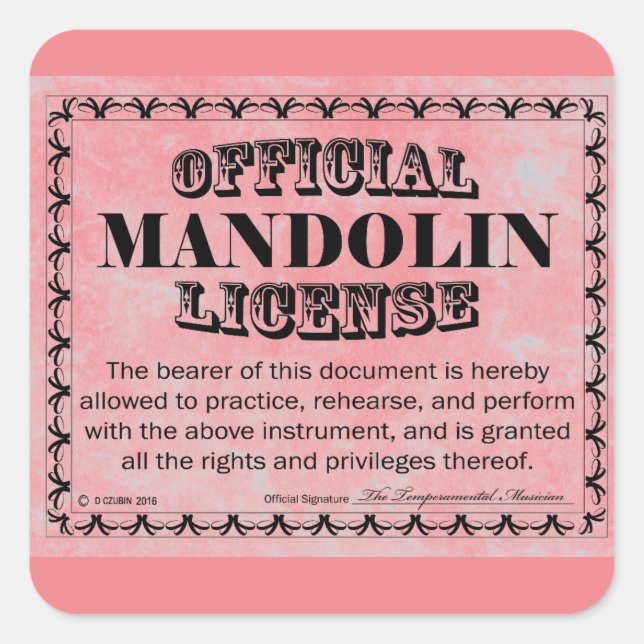 Mandolin License Square Sticker (Vorderseite)