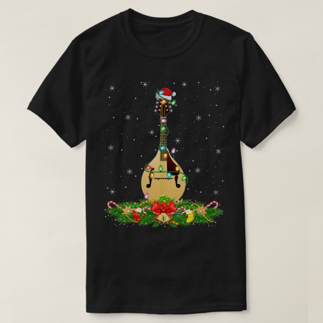 Mandolin Lover Music Lighting Xmas Santa Man T-Shirt (Design vorne)