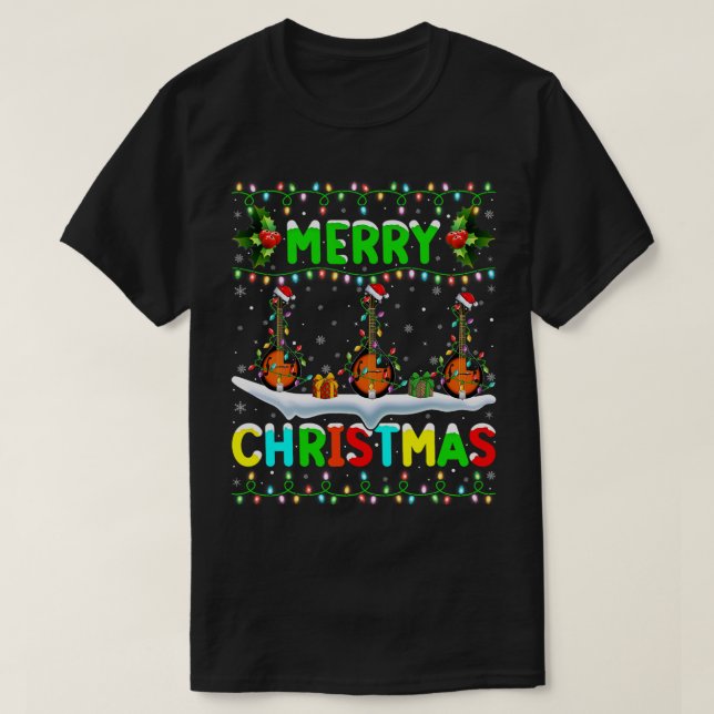 Mandolin Lover Xmas Mandolin Lighting Weihnachtsma T-Shirt (Design vorne)