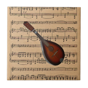 Mandolin mit Notenhintergrund Fliese