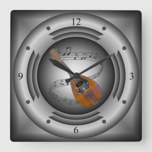 Mandolin ~ Musical Scroll ~ Silver Speaker ~ Quadratische Wanduhr
