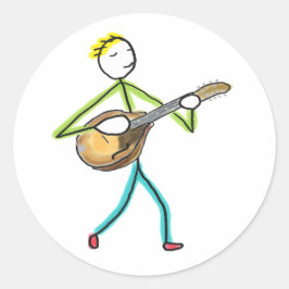 Mandolin Playing Stickman Runder Aufkleber