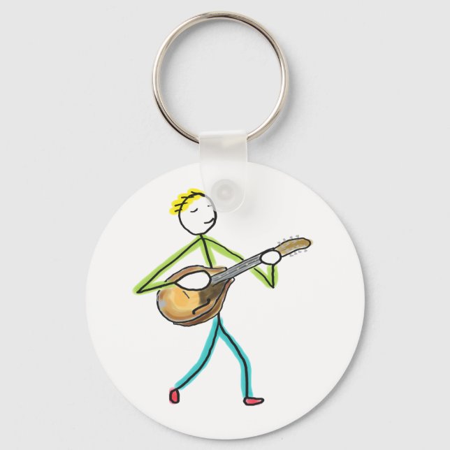 Mandolin Playing Stickman Schlüsselanhänger (Vorderseite)