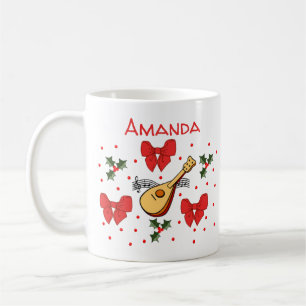 Mandolin Red Bows Holly Blätter Muster anpassen Kaffeetasse