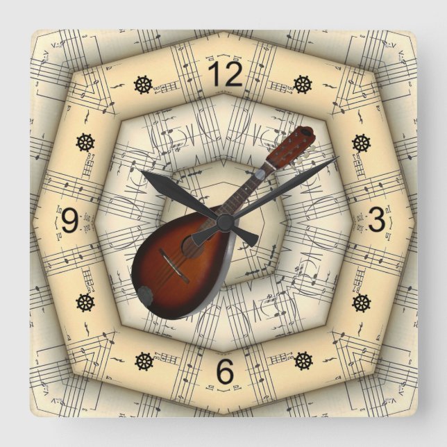 Mandolin ~ Strange Musical Design ~ Unique ~ Quadratische Wanduhr (Vorderseite)