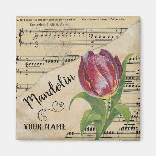 Mandolin Tulip Vintag Sheet Music - kundenspezifis Magnet