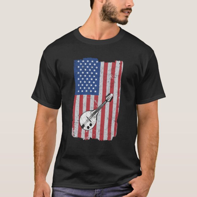 Mandolin Usa Flag Mandolin Player Mandolinist T-Shirt (Vorderseite)