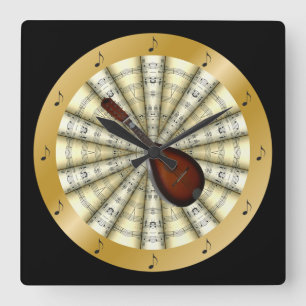 Mandoline ~ rollte Noten ~ Schwarzes oder jede Quadratische Wanduhr