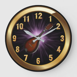 Mandoline ~ Schwarzes Gold und Lila Glühfeld ~ Große Wanduhr