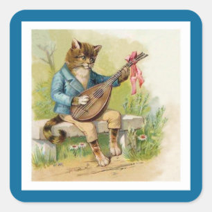 Mandoline-Spielende Katze in schimmernder Quadratischer Aufkleber