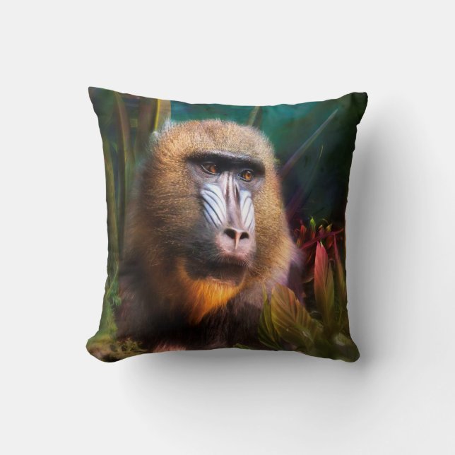 Mandril Baboon MASK IN DER JUNGLE Kissen (Vorderseite)