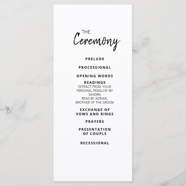 Mandy Minimalistisch Simple Zeremony Party Program Menükarte (Vorderseite)