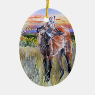 Maned Wolf-Aquarell-Kunst Keramik Ornament