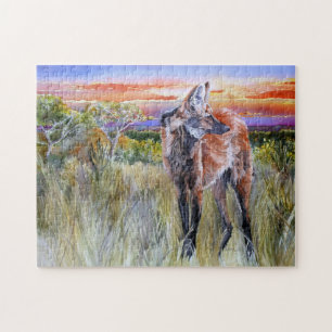 Maned Wolf-Aquarell-Kunst-Puzzlespiel
