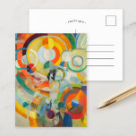 Manège de Cochons | Robert Delaunay Postkarte<br><div class="desc">Das Karussell der Schweine (Manège de Cochons) (1922) von Robert Delaunay ist ein lebendiges Beispiel für den unverwechselbaren Ansatz des Künstlers, sich der Abstraktion und der Verwendung lebendiger Farben zu widmen. Als Schlüsselfigur in der Orphismus-Bewegung nutzte Delaunay fett überlagernde Formen und dynamische Farbschemas, um Bewegung in seinen Kompositionen zu schaffen....</div>
