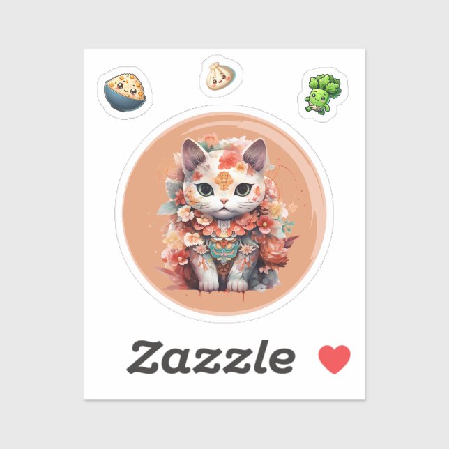 Maneki Neko Avec Sticker Fleurs (Feuille)