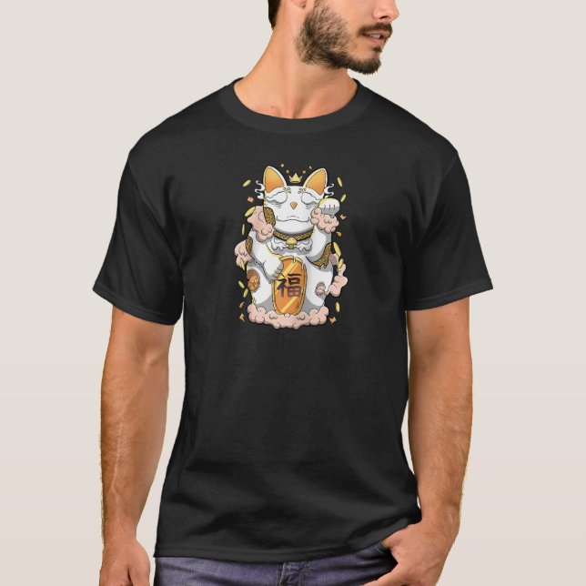 Maneki Neko Beckoning Cat Feng Shui Cat Japanisch  T-Shirt (Vorderseite)