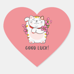 Maneki-Neko Cat Heart Sticker