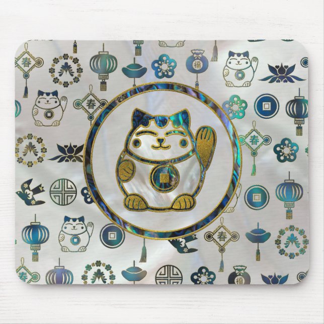 Maneki Neko glückliche Katze auf Perle und Mousepad (Vorne)