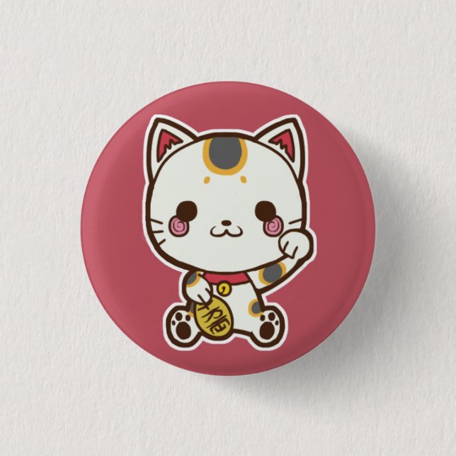 Maneki Neko (glückliche Katze) Knopf Button (Vorderseite)
