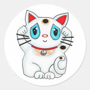 Maneki Neko glückliche zuwinkende weiße Katze Runder Aufkleber
