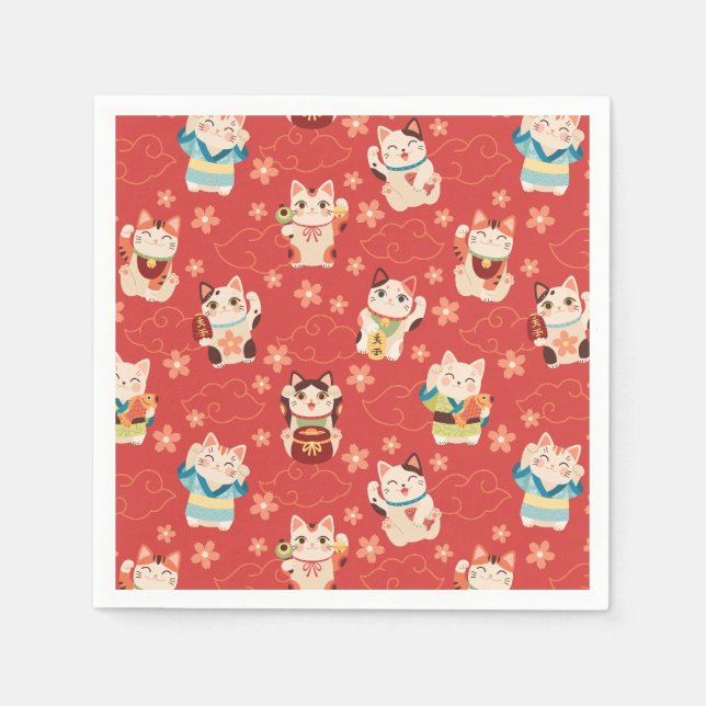 Maneki Neko Glückskatzen Personalisiert  Serviette (Vorderseite)