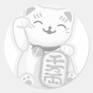 Maneki neko grau runder aufkleber
