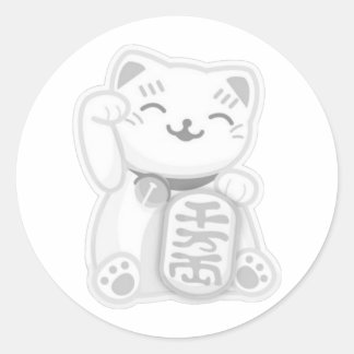 Maneki neko grau runder aufkleber