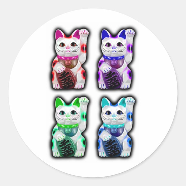 Maneki Neko JAPANESE Geld CAT Runder Aufkleber (Vorderseite)