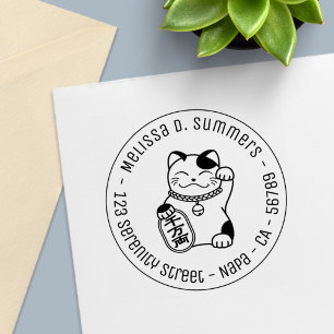 Maneki Neko Japanisch Lucky Cat Round-Address Permastempel