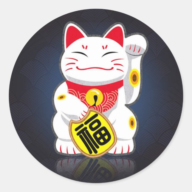 Maneki-neko - Japanisch Lucky Cat Runder Aufkleber (Vorderseite)