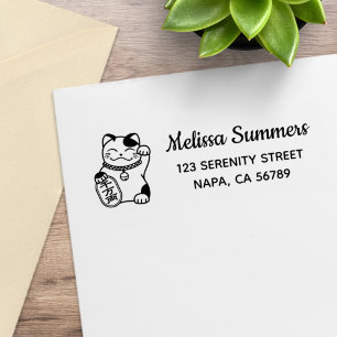Maneki Neko Japanische Glückskatze Rücksendeadress Gummistempel
