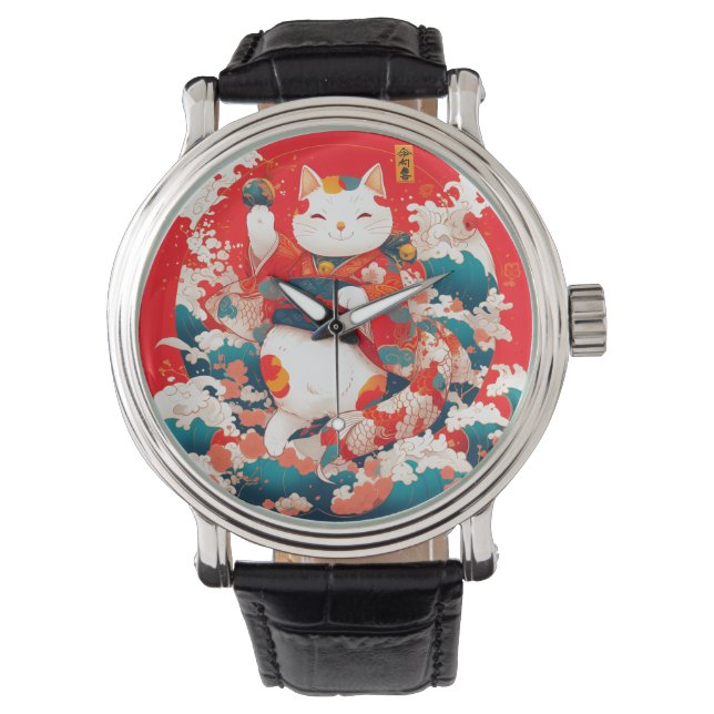 Maneki-Neko, Japanischer Lucky Cat Armbanduhr (Vorderseite)