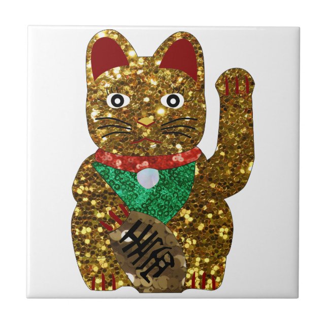 Maneki-Neko-Katze Fliese (Vorderseite)