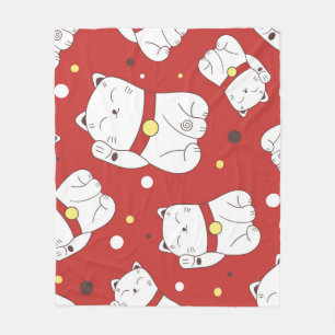 Maneki-Neko Katze, japanisches Doodle-Muster. Fleecedecke