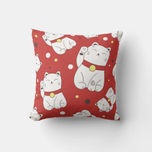 Maneki-Neko Katze, japanisches Doodle-Muster. Kissen