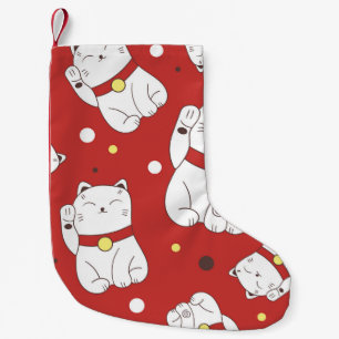 Maneki-Neko Katze, japanisches Doodle-Muster. Kleiner Weihnachtsstrumpf
