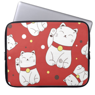 Maneki-Neko Katze, japanisches Doodle-Muster. Laptopschutzhülle