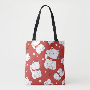 Maneki-Neko Katze, japanisches Doodle-Muster. Tasche